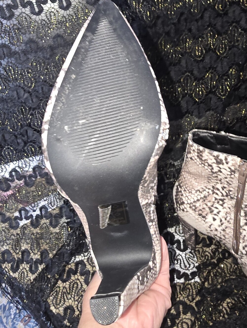 Qupid Snake-Print Ankle Booties in Neutral Taupe - Picture 3 of 11
